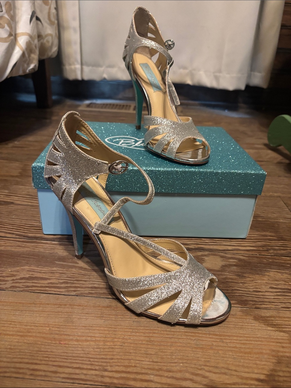 Betsey Johnson Sparkling Silver Strappy Open-Toe Heels
